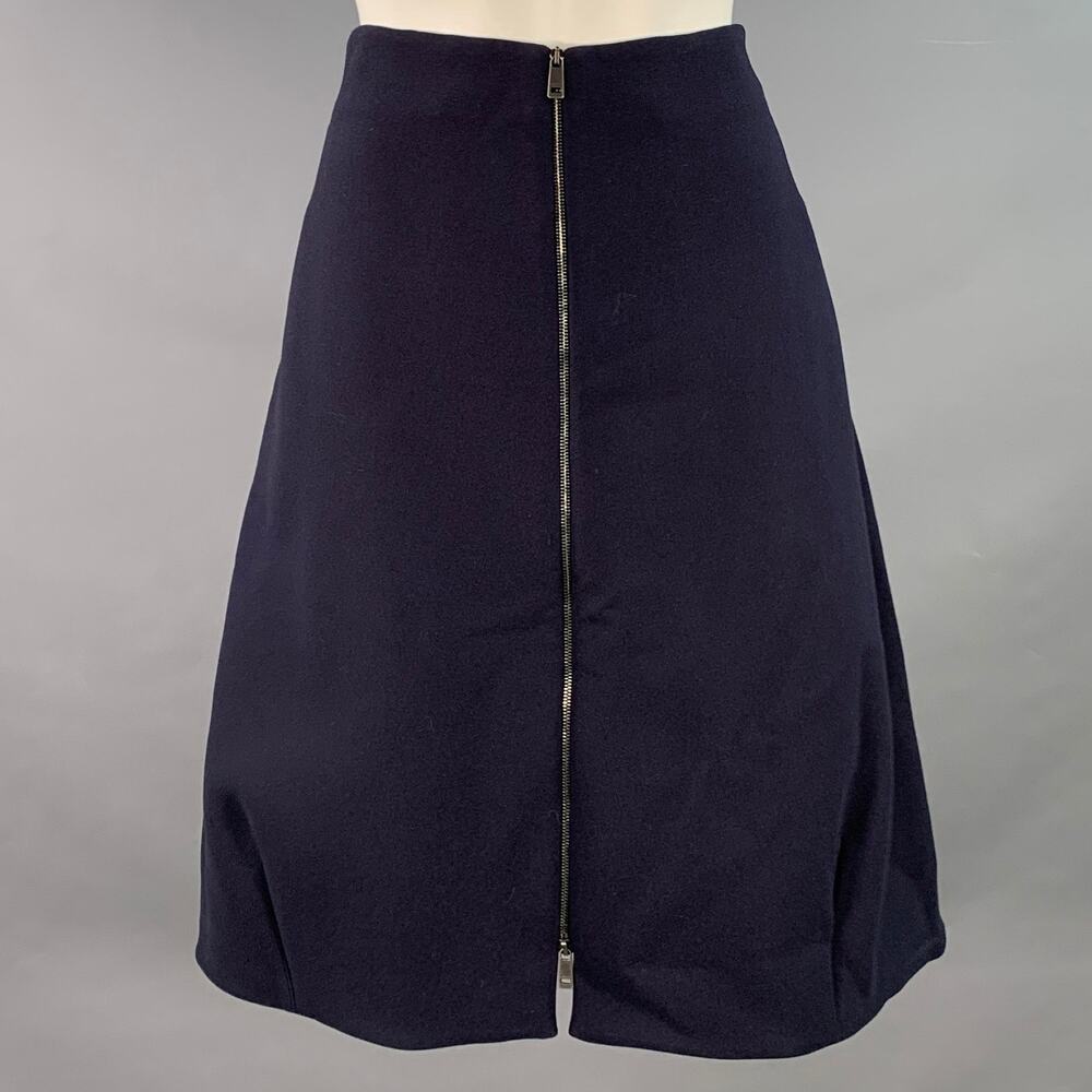 JIL SANDER Size 2 Navy Cotton Blend Zip Up A-Line Skirt